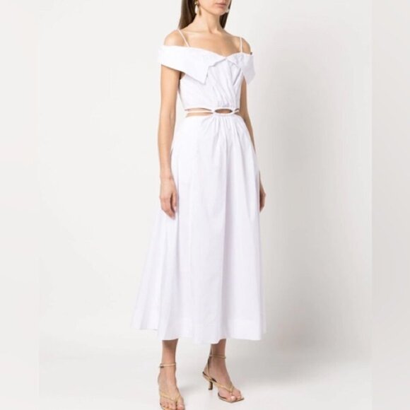 Jonathan Simkhai Ansley Poplin Off-The-Shoulder Cutout A-Line Midi Dress-size XS - Picture 1 of 13